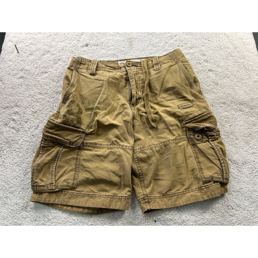 Aeropostale Men's Cargo Shorts Khaki 28 Cotton Drawstring Pockets